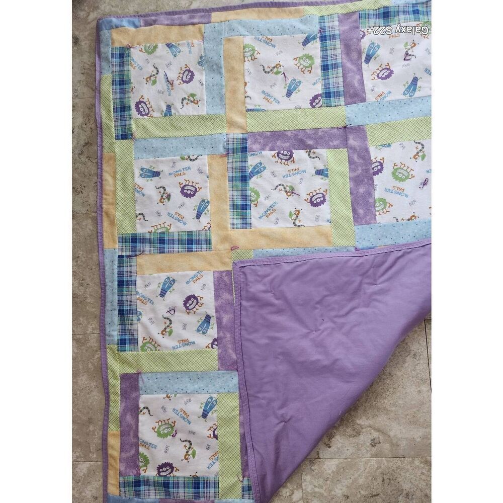 Handmade new Little monsters baby quilt, blanket, nursery bedding.  Soft flannel